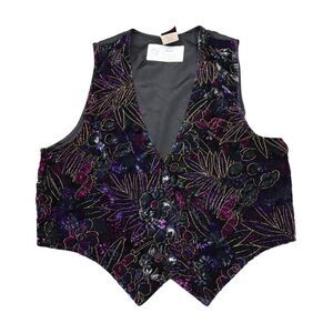 Eber San Francisco Vest Womens M Multicolor Sleeveless Button Floral Acetate VTG